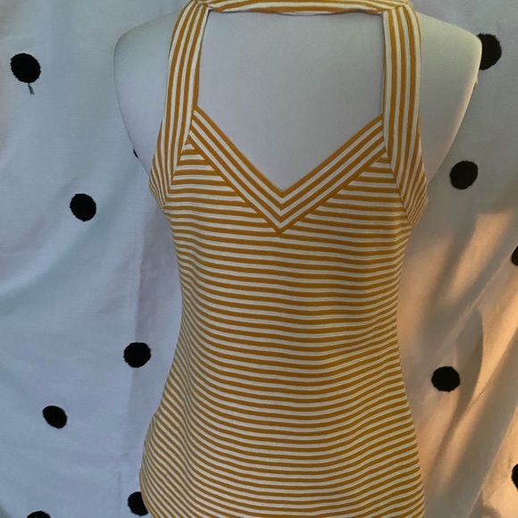 Anthropologie Deletta Golden Yellow White Striped Racerback Halter Tank Small - Picture 2 of 9